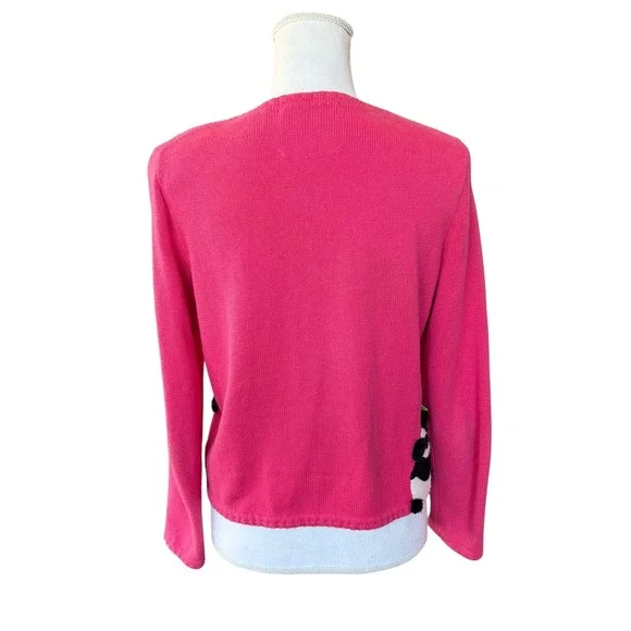 Michael Simon Vintage Panda Bamboo Pink Cardigan Sweater Womens Small Novelty 3D - Picture 4 of 10